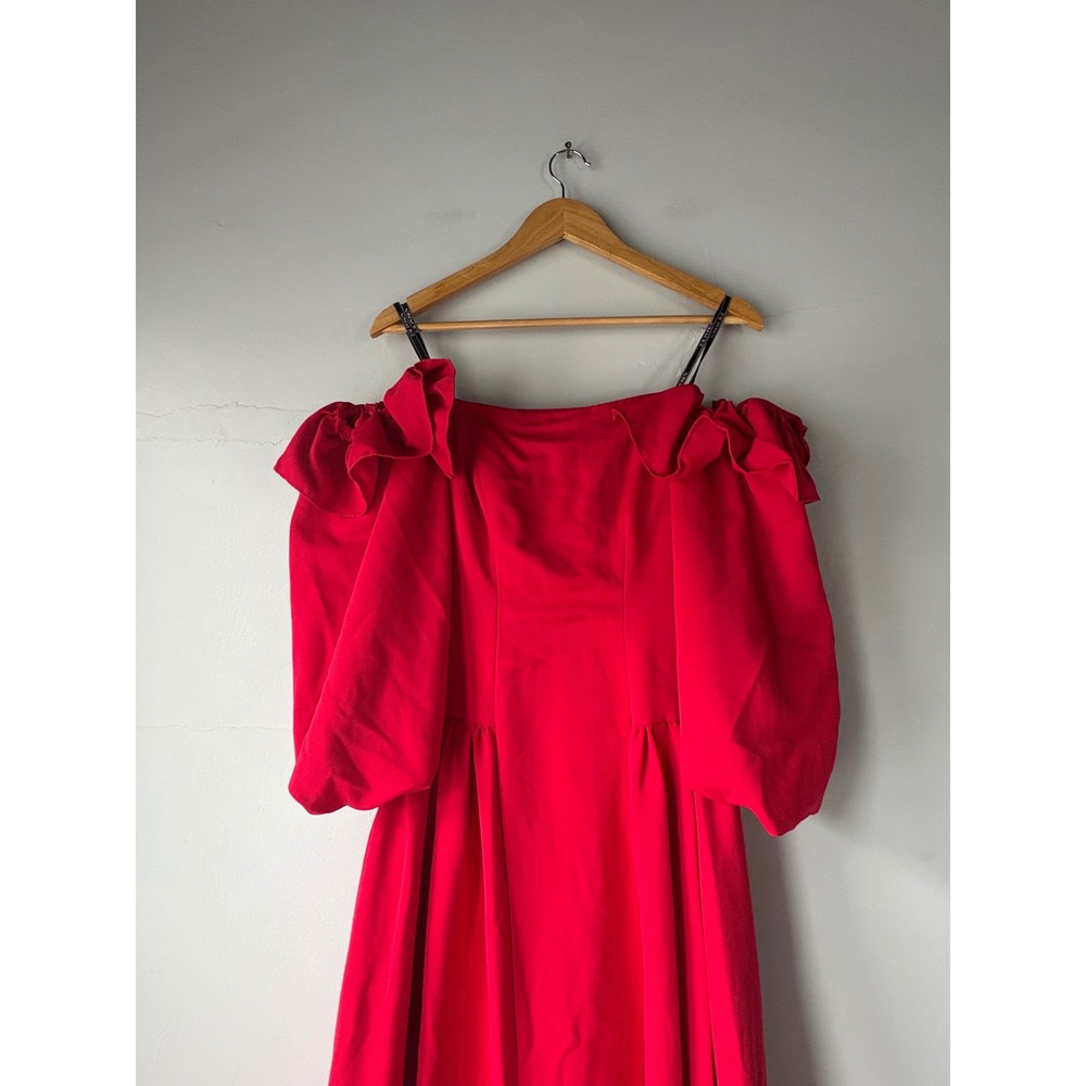 Zac Posen Red Off The Shoulder Puff Sleeve Maxi Dress Size 2 - Picture 12 of 13